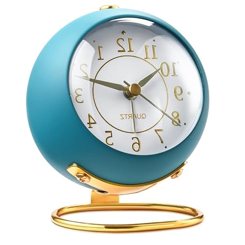 アナログ目覚まし時計 レトロバックライト かわいい シンプルなデザイン 小さなデスククロック ナイトライト付き サイレント 子供 ベッドルーム 旅行 キッチン ベッドサイドデスクトップ用 (青)