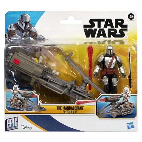 Image of STAR WARS Epic World of Action The Mandalorian & Speeder Bike, 4-Inch Action Figure & Vehicle, Toys for 4 Year Old Boys and Girls & Up