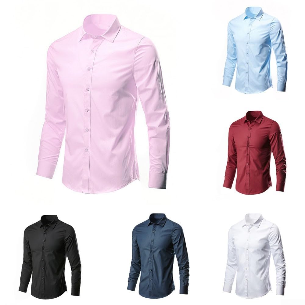 Chemise d'affaires à manches longues pour homme, coupe régulière, facile à