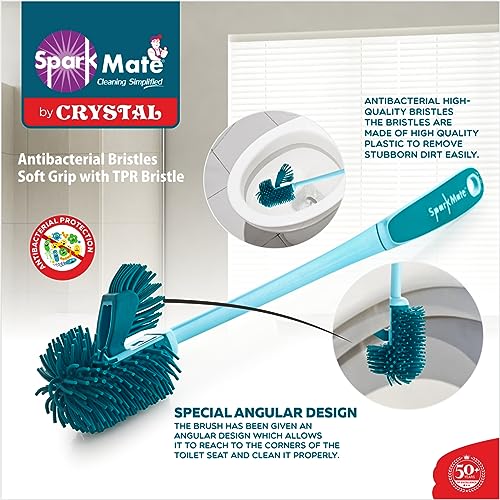 Image of Sparkmate By Crystal Twin Side Silicone Toilet Brush with TPR Bristles | Antibacterial Brush | Aqua Green| Xtralife