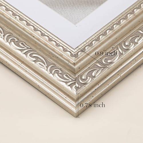 Image of eletecpro 11x14 Vintage Picture Frame, Glass Cover, Silver Beige, 2-Pack | Display Photo 8x10 with Mat or 11x14 without, Horizontal or Vertical, Tabletop or Wall Decor