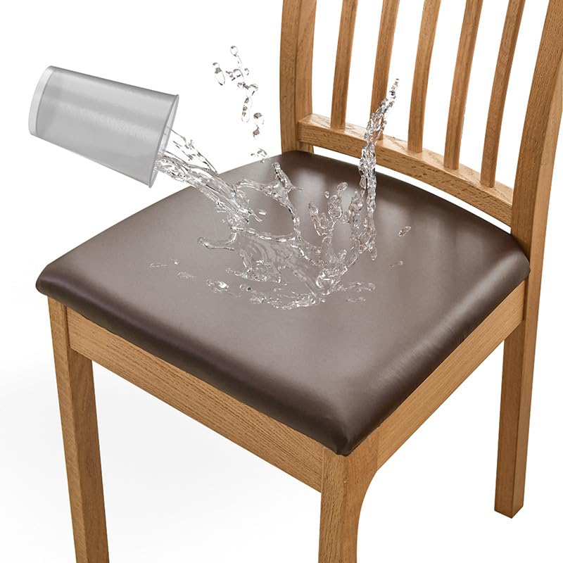 撥水加工 椅子カバー 座面 PUレザーチェアカバー 1枚 椅子座面カバー ダイニングチェアカバー ダイニング椅子カバー デスクチェアカバー 正方形 合皮 張り替え用 汚れ防止 模様替え 無地 洗える (コーヒー)