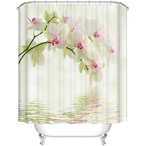 Qilerongrong Printed Butterfly Orchid Waterproof Moldproof Polyester Fabric Shower Curtain 72x72 Inch (180 x 180 cm) with 12 C-type Hooks Cover