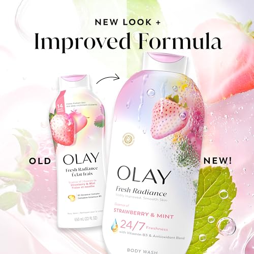 Olay Body Wash for Women, Fresh Radiance, 24/7 Skin-Loving Freshness, Visibly Radiant, Plant Based Cleansers, Vitamin B3 & Antioxidant Blend, For All Skin Types, Strawberry & Mint Scent, 22 fl oz - image 9