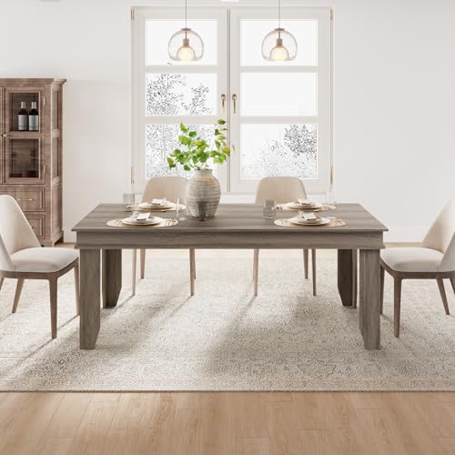 Image of GarveeHome Farmhouse Dining Table for 6-8 People, 71 in Long Kitchen Tables with Wooden Sturdy Frame, 6 ft Large Rectangular Dinner Table for Dining Room, Kitchen, Grey Walnut, 71 inch Non-extendable