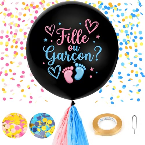 Gender Reveal Ballon Fille ou Garcon, 36 pouces Ballon Gender Reveal avec Confettis Roses et Bleus pour Révélation Sexe Bébé, Décoration Baby Shower