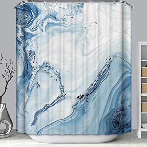Wasserdicht Duschvorhang 180x180, Polyester Shower Curtains Schwer Stoff, Badewanne Duschvorhänge Antischimmel,Waschbar Textil Duschvorhang mit Gewicht Unten, Blau Badevorhang für Bath Cover