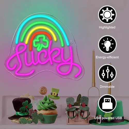 Image of Lucky Clover Neon Signs Leaf Wall Light for St. Patrick's Day Party Decor
