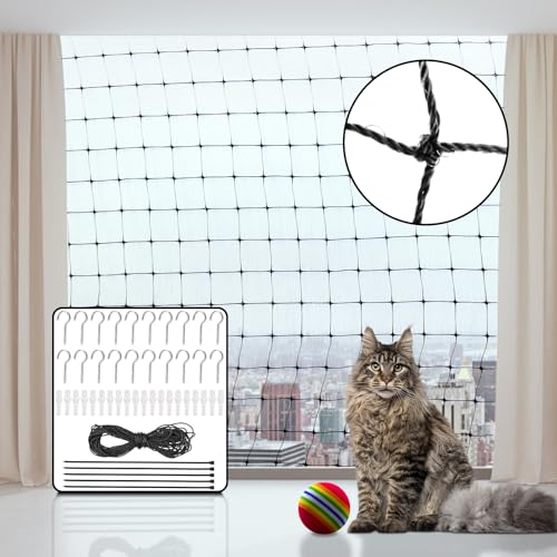 JAOGAUS Katzennetz für Balkon, 6×3M Katzennetz Drahtverstärkt, Katzennetz Fenster Ohne Bohren, Balkonnetz Ist Robust Biss, Reißfest, UV und Witterungsbeständig, Zum Balkonen, ​Terrassen, Fenstern