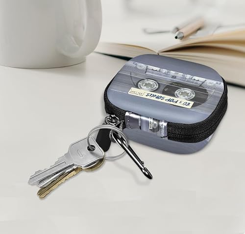 WIRESTER Portable Headphone Case, Earphone Storage Bag Carrying Case, Earbud Holder with Carabiner Compatible with Raycon Fitness Bluetooth True Wireless Earbuds - Retro Clear Cassette Tape Pop Songs