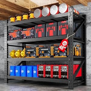 48″ W Metal Storage Shelves Heavy Duty, 3000LBS Garage Shelving Units, 4 Tier Tall Metal Shelving, 24″ Deep Steel Shelf Rack , Adjustable Utility Standing Shelf for Warehouse/Shop 48″W x 24″D x 70″H