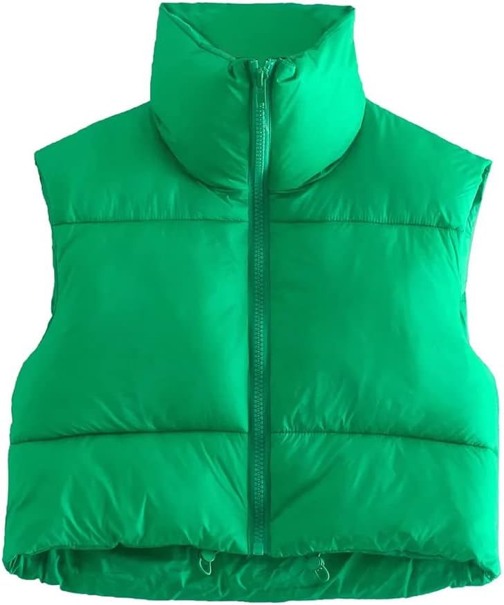 HOULENGS Women's Stand Collar Crop Puffer Vest Lightweight Sleeveless Winter Warm Outerwear Puffer Vest Padded Gilet