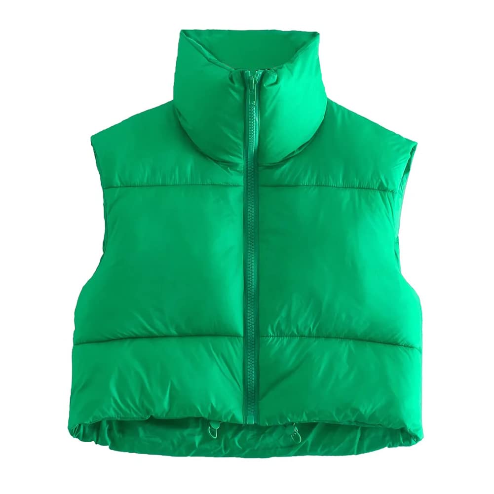 HOULENGS Women's Stand Collar Crop Puffer Vest Lightweight Sleeveless Winter Warm Outerwear Puffer Vest Padded Gilet