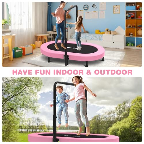 ANCHEER 56" Double Mini Trampoline for Kids, Mini Rebounder with 5-Level Adjustable Handle, Parent-Child Trampoline for Kids, Max Load 220lbs, Fun for Indoor/Outdoor - image 6