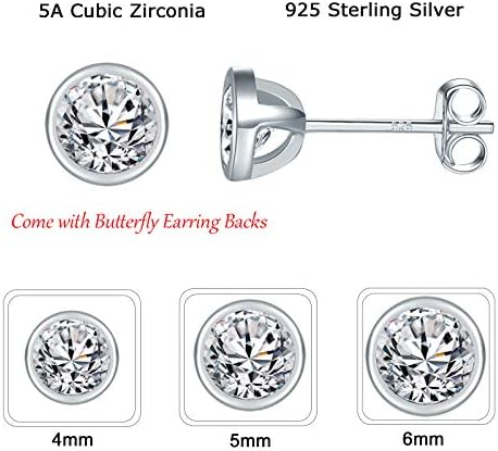 Shuxin Silver Stud Earrings for Women, 3 Pairs 925 Sterling Silver Cubic Zirconia Stud Earrings Set, Small Sleeper Cartilage Tragus Studs Earring, Silver Gold Tiny Round Stud Earrings, Size: 4, 5, 6mm