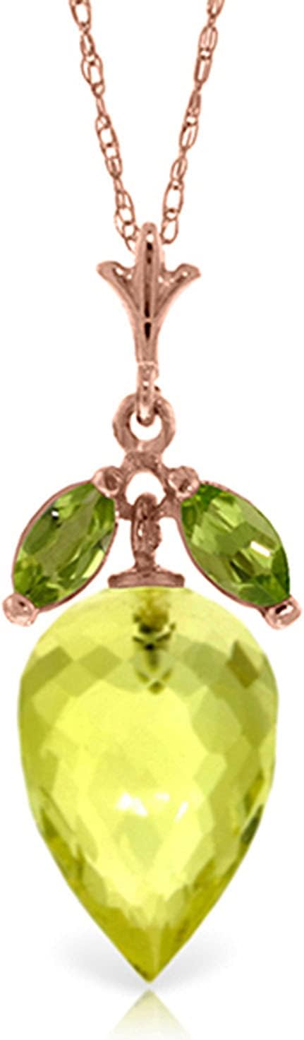 Galaxy Gold GG 14K Solid Gold, Natural Lemon Quartz and Diamond Pendant Necklace for Women - 14-24 Inch Available, Fine Jewelry for Women