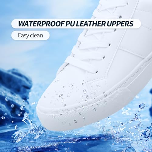 kufeiti White PU Leather Sneakers for Women Low Top Lace Up Tennis Shoes Women's Fashion Casual Shoes Sneakers2