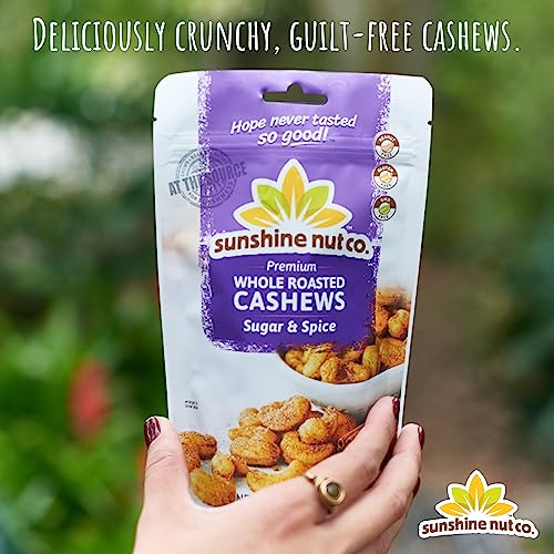 Whole Roasted Lightly Salted Cashews By Sunshine Nut Co., Gluten Free, Peanut Free And Vegan Individual Snack Packs For Kids And Adults, Sugar And Spice Flavor, Gmo Free, 2 Pack, 7 Oz. Each #TOP3