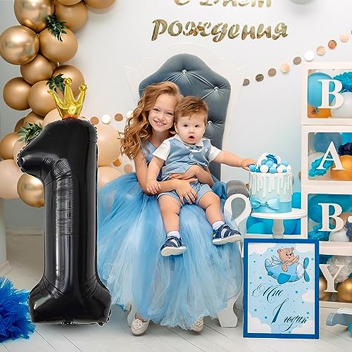Image of Isndare 40 Inch Crown Black Number 9 Balloon, 1 Count, Perfect for Birthday Party Decorations, Unisex, All Ages