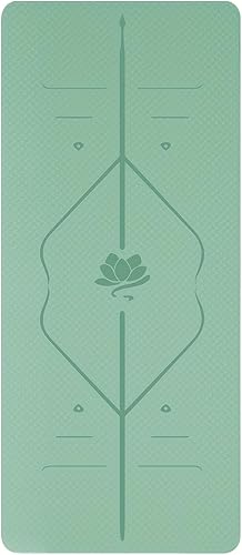 Miniatura 7 de Tapete de yoga de TPE ecológico, líneas de alineación antideslizantes, agarre de doble capa, inodoro, correa de transporte, tapete de entrenamiento