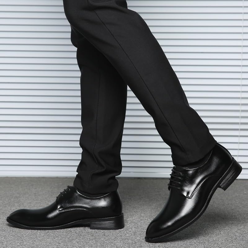 YZABEL Men's Classic Lace-Up Business Casual Shoes, Pointed Toe Flat Low Top Oxfords Dress Shoes, Rubber Non-Slip for Daily Commuting Activity2