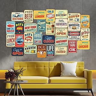 WALPLUS 152x161 cm Peel and Stick Wall Stickers "Vintage Metal Sign Collage" 1 pack Removable Self-Adhesive Mural Art Decals Vinyl Home Decoration DIY Living Bedroom Office Décor Wallpaper, Multi-colour