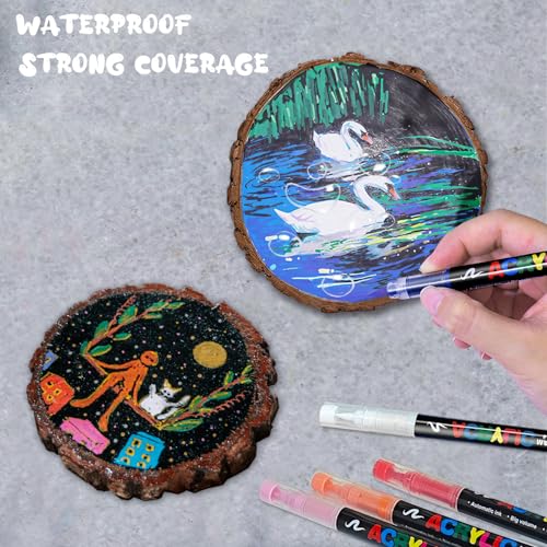 اقلام طلاء اكريليك 24 لون - اقلام تحديد اكريليك بطرف فرشاة ناعمة، اقلام طلاء اكريليك مقاومة للماء سريعة الجفاف للقماش والخشب والمعدن والسيراميك والحجر والبيض والطلاء الصخري والحرف الفنية التي تصنعها