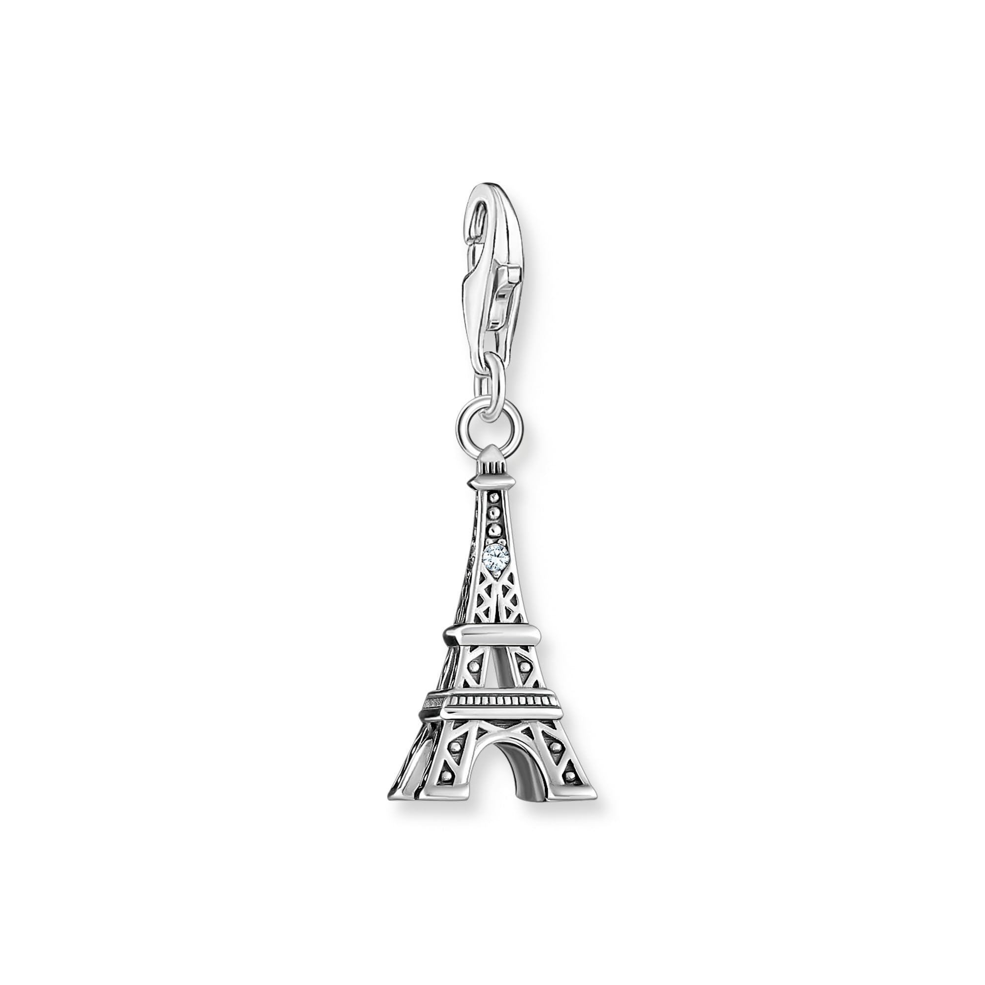 Thomas Sabo Silver charm pendant with Eiffel Tower and white zirconia 925 Sterling Silver, Blackened
