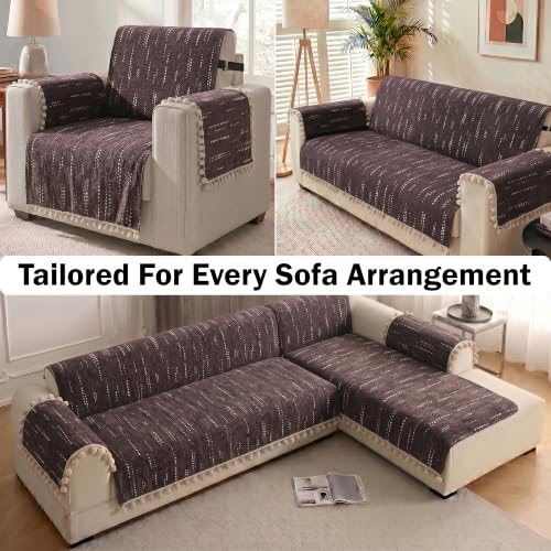Image of Story@Home Chenille Sofa Cover 3 Seater Fully Covered with Back Covers (152x178Cm) & Arm Rest Covers| Anti Slip Sofa Mat for 1 /2 /3 Seater & L Shape Sofa Cover - Mocha & Ivory