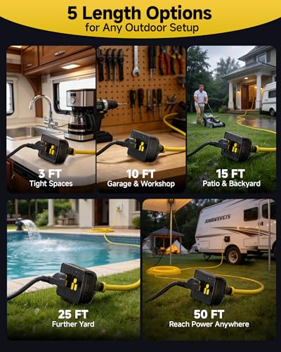 Image of Outdoor Extension Cord, 15 Ft Outdoor Power Strip with Surge Protector, 1875W /15A, IP66 Waterproof, Heavy Duty Extension Cord with Multiple Outlets for Patio, Garden, Pool, RV