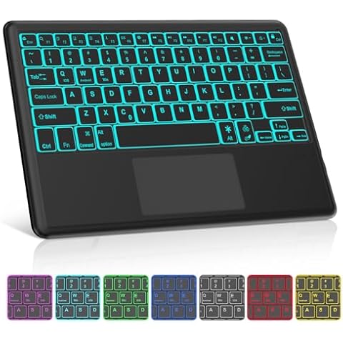 OYOSUOGG Universal Wireless Bluetooth Keyboard with Touchpad, Ultra-Slim Portable 7-Colors Backlit Rechargeable Keyboard for iPad Pro Air Mini, Samsung Tablet, iPhone Smartphone, iOS Android Windows Cover