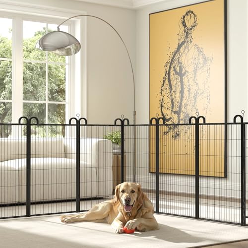 Image of Kfvigoho Dog Playpen Outdoor 24 Piece Panels Heavy Duty Dog Fence 47 inch | Anti-Rust with Doors Portable for RV Camping Yard, Total 54FT, 227 Sq.ft, Snowy Black