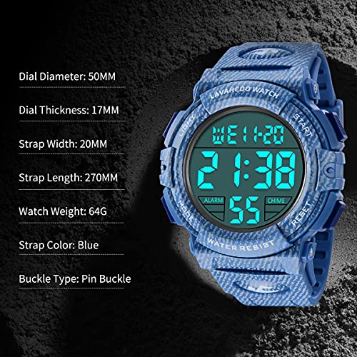 Image of Mens Digital Watch - Sports Military Watches Waterproof Outdoor Chronograph Military Wrist Watches for Men with LED Back Ligh /Alarm /Date, Th-LightBlue