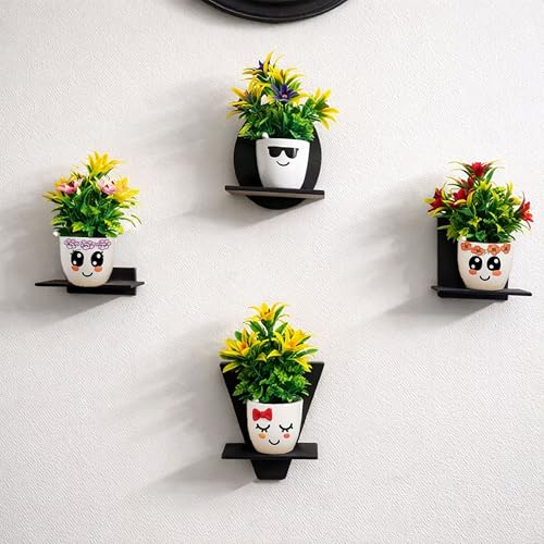 Image of Pack of 4 Mini Artificial Potted Plant with Muti Flower for Home Decor Indoor Outdoor Fake Plant Cute Plant for Kids Room Living Room Desktop Decor Small Faux Plant for Office Decoration