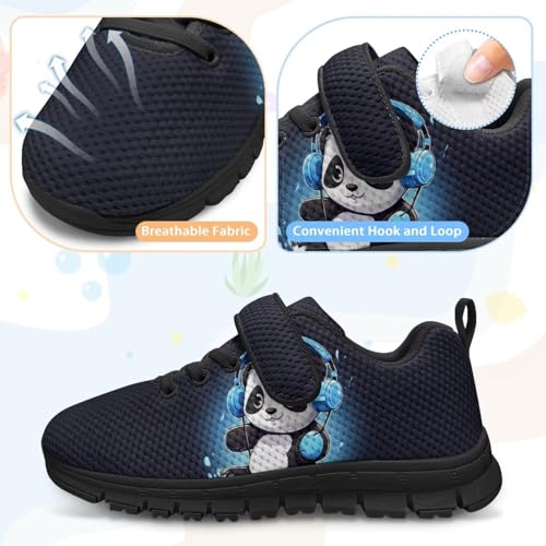 Panda Shoes for Todder Boys Black Shoes for Boys Strap Sneakers with Single Buckle Knitted Mesh Athletic Shoes Breathable Lightweight Sport Tennis Walking Shoes,Size 14.5 6