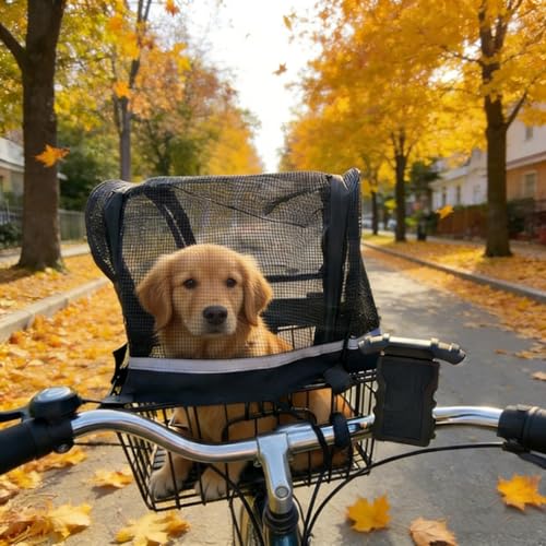 Abdeckung für Hundefahrradkörbe Fahrradkorb Hund Schutzhülle Atmungsaktiv Abnehmbare Haustierabdeckung für Fahrradkorb Fahrrad Lenkerkorb Hunde Katzen 29x24 cm
