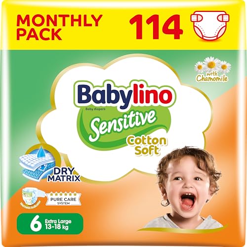 Babylino Sensitive Baby Windeln Größe 6, Extra Large (13-18Kg), 114 Windeln