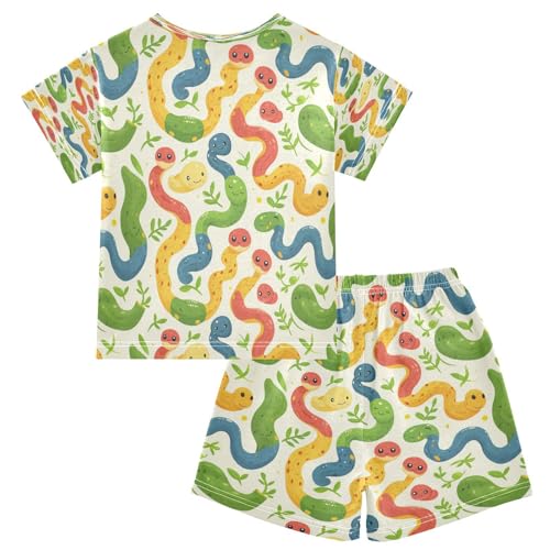 Pajama Sets Short Sleeve Cartoon Colorful Snake Pattern Soft Cotton Summer Sleepwear 2 Piece PJS Size 5-14T2