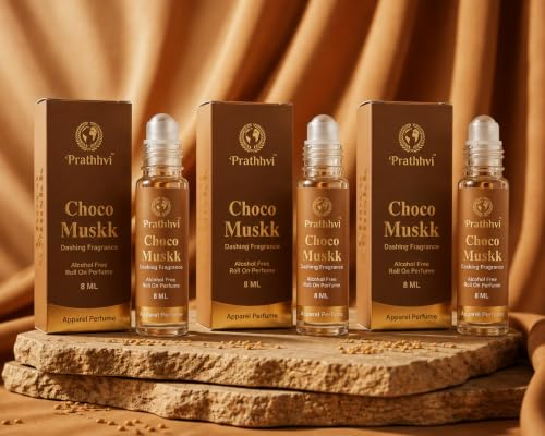 Image of RATHHVI Choco Muskk Attar Roll-On Perfume Oil 8 ml x 3 | Alcohol Free | Long Lasting Rich Fragrance | Men & Women | Pocket Size Travel Friendly Roll On | Daily Wear Fragrance - Pack of 3