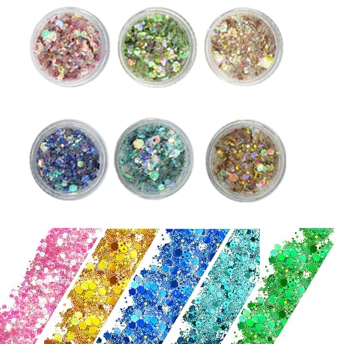 OSUWLSI glitter per unghie corpo viso, 6 colori