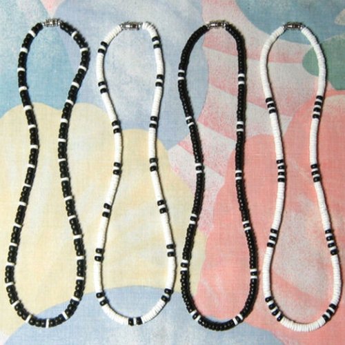 Native Treasure (4 Pack) Mens and Womens Summer Beach Surfer Necklaces From the Philippines, White Ark Shells and Black Coconut Beads, Mens Beach Necklaces3