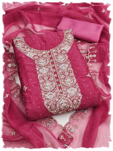 Image of Women's Shimmer Silk Embroidery Work Unstitched Dress Material