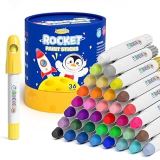 JUPITEARTH 36 Colors Rocket Tempera Paint Sticks with 120 PDF Coloring Pages, Quick Drying, Non-Toxic and Washable Paint Sticks for Kids and Students, Art Supplies for Drawing on Paper and Canvas