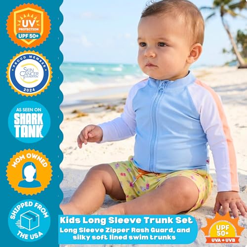 Image of SwimZip Boys' Long Sleeve Rash Guard & Swim Shorts Set - UPF 50+ Sun Protection