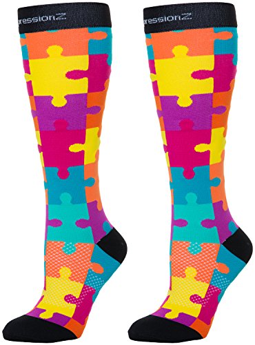 CompressionZ 20-30 mmHg Compression Socks Men & Women - Knee High Support Stockings (Jigsaw, Large)