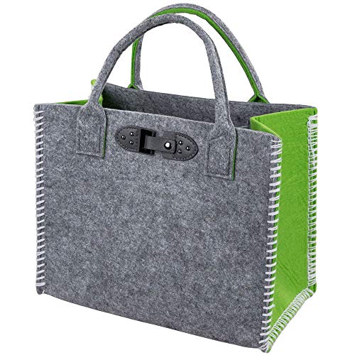 Formano Sac shopping pliable en feutre - 34 x 20 cm - 1 pièce - Gris clair - Avec boucle en cuir synthétique et bordure brodée Cover