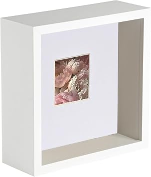 Nicola Spring 6 x 6 3D Shadow Deep Box Photo Frame - Craft Display Picture Frame with 2 x 2 Mount - White