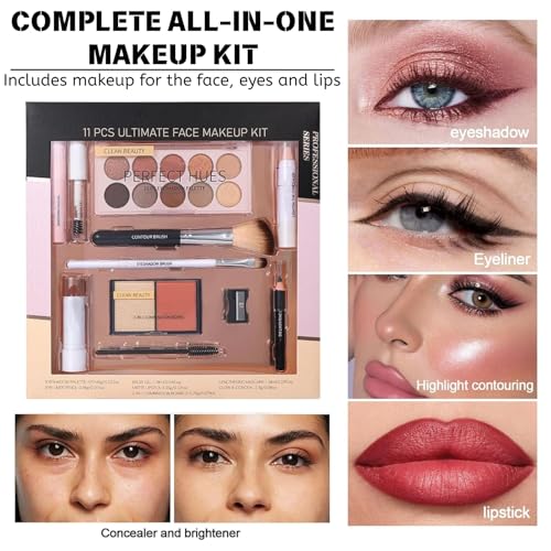 All in One Makeup Kit, 11 PCS Makeup Set for Women - Complete Cosmetic Bundle with Eyeshadow Palette, Lipstick, Highlighters, Mascara & Brushes, Ideal Makeup Gift Set for Beginners and Daily Use - Image 5