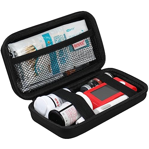 BOVKE Caso de Suministros diabéticos, Bolsa de Viaje de Diabetes para el Kit de Prueba, medidores de monitoreo de glucosa en Sangre, Tiras de Prueba, medicamentos, lancetas, Agujas, Negro+Negro