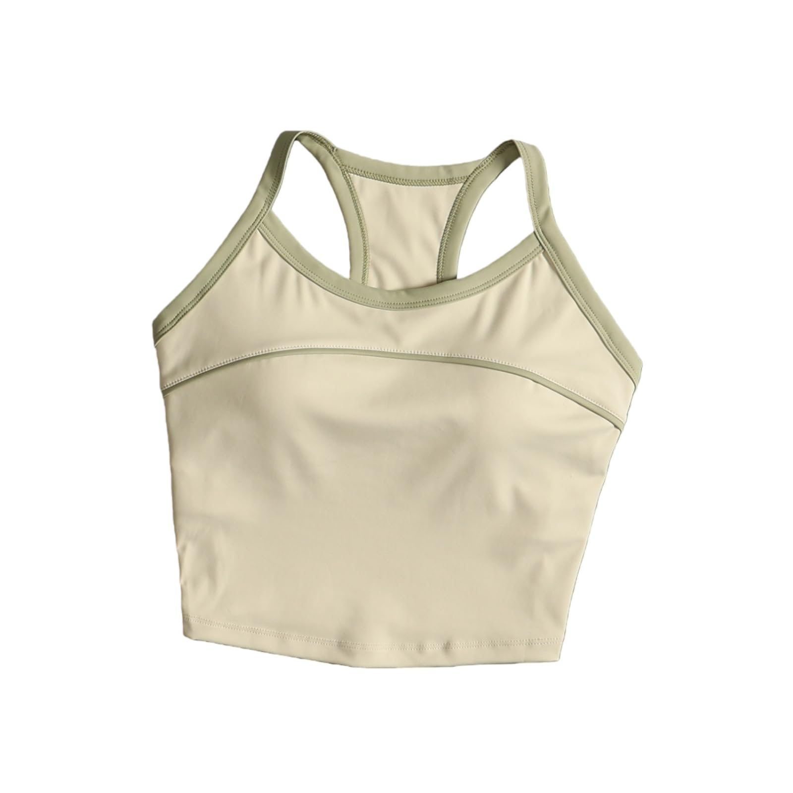 Sujetador Yoga Mujeres Contraste Tubulación Racerback Tank Top Fijo Acolchado Recortado Chaleco Deportivo Correr Gimnasio Entrenamiento-l-White